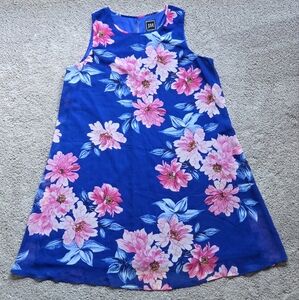 JH Design Blue Sleeveless Pink Floral Midi Dress, Size 14 Cottagecore Feminine